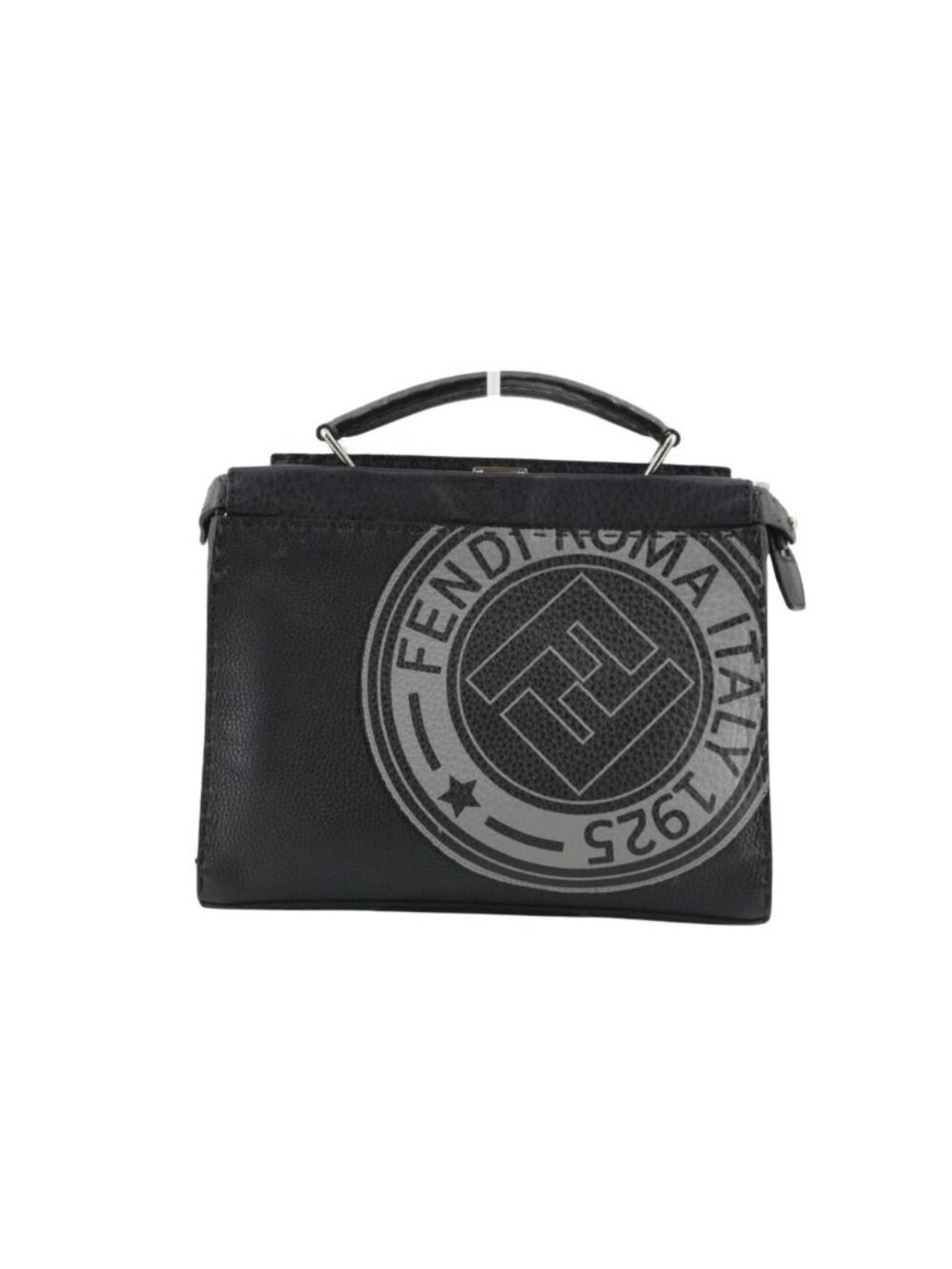 Fendi Peekaboo Selleria Black Leather 2-Way Shoulder Bag Silver